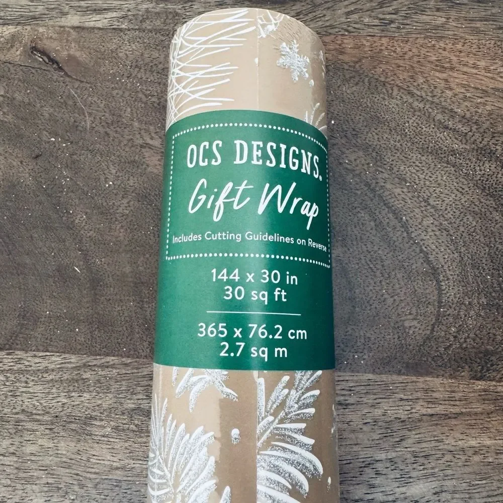 Christmas Pine Needles Pinecone Glitter Holiday Wrapping Paper Roll Gift Wrap